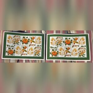 Floral Fall Pumpkin Vinyl Top Placemats - Set of 2